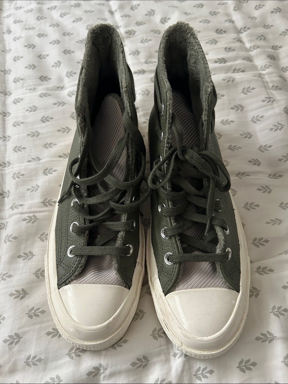 Converse Women's High-Top Sneakers in Olive Green and White